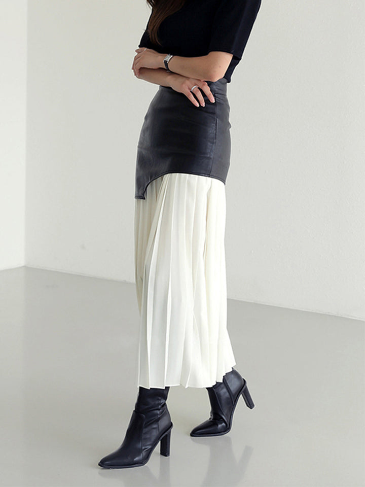 Asymmetrical Pleated Maxi Skirt | Two-Tone Contrast Design