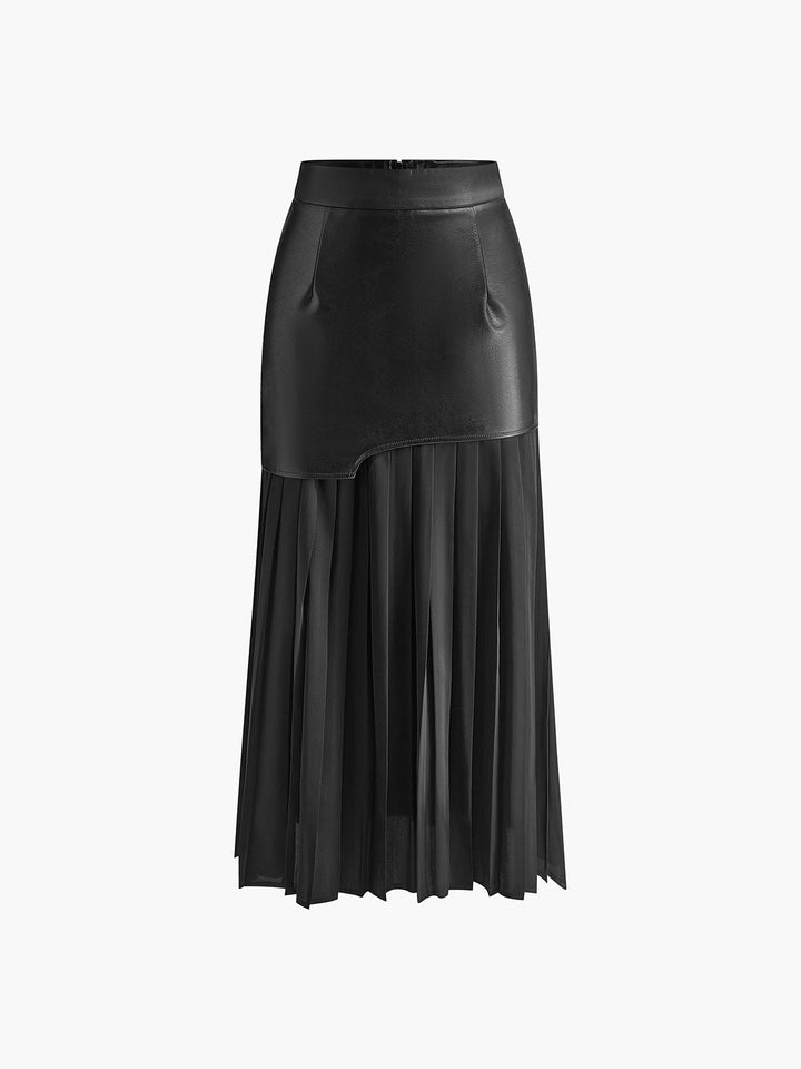 Asymmetrical Pleated Maxi Skirt | Two-Tone Contrast Design