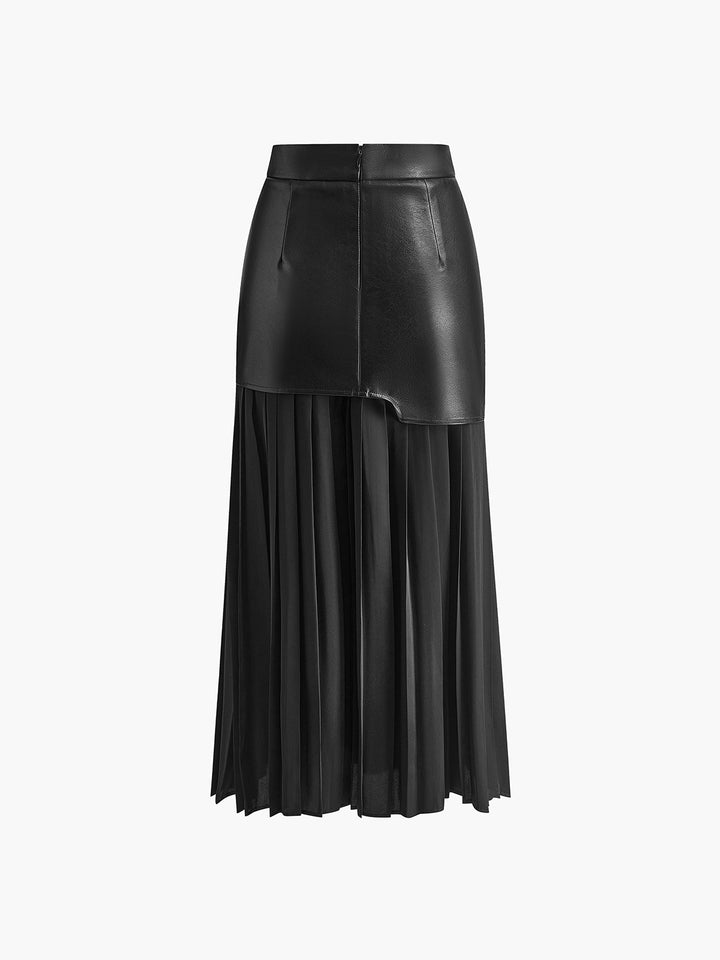Asymmetrical Pleated Maxi Skirt | Two-Tone Contrast Design