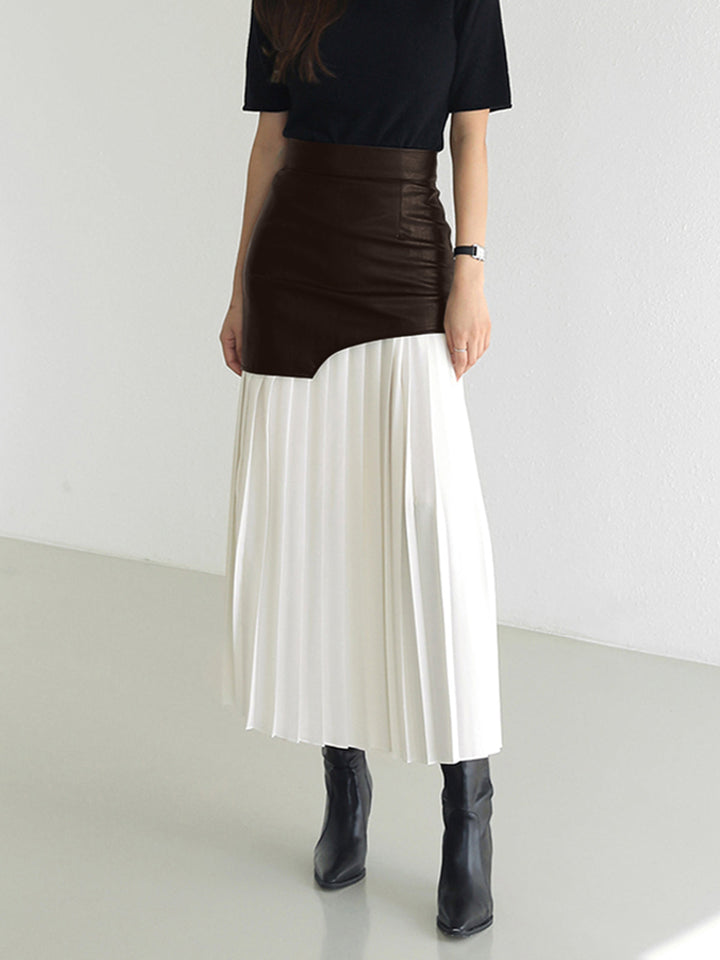 Asymmetrical Pleated Maxi Skirt | Two-Tone Contrast Design