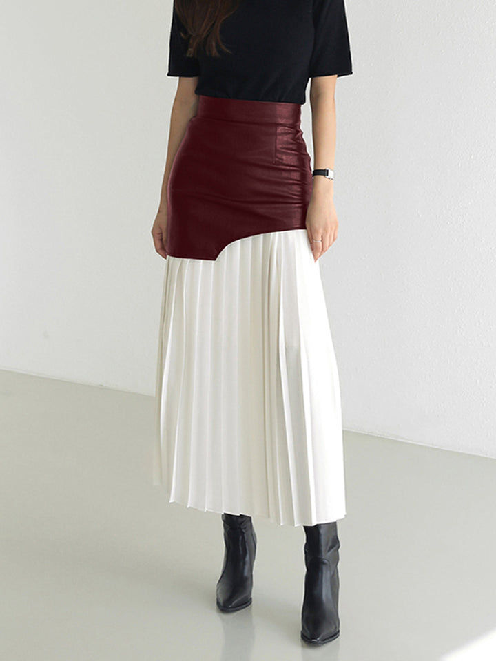 Asymmetrical Pleated Maxi Skirt | Two-Tone Contrast Design