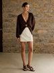 Women’s Deep V-Neck Cardigan | Button Detail