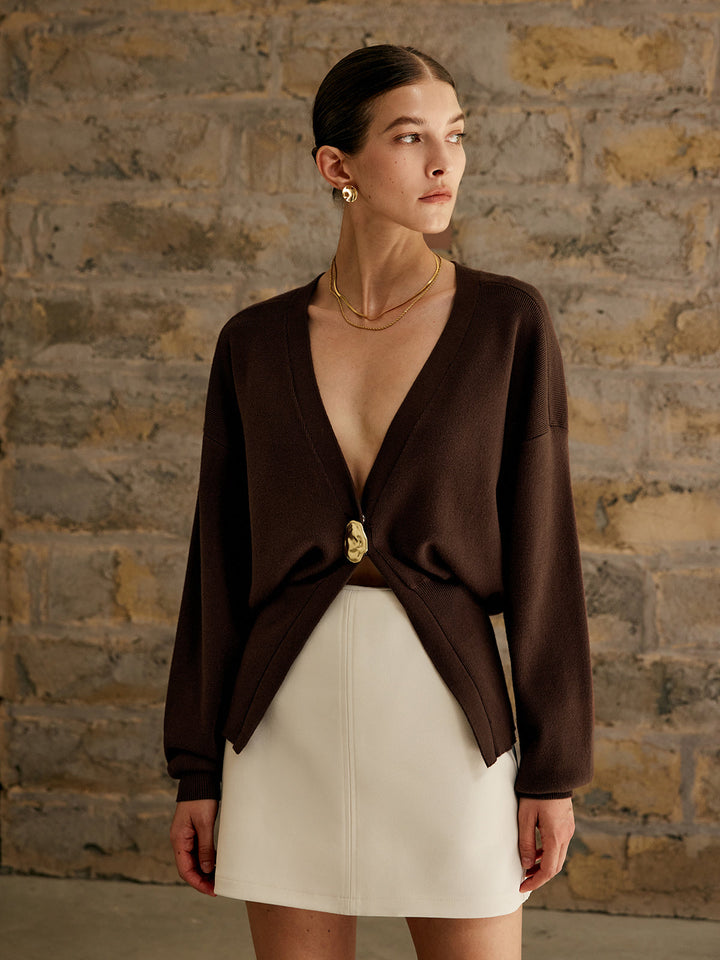 Women’s Deep V-Neck Cardigan | Button Detail