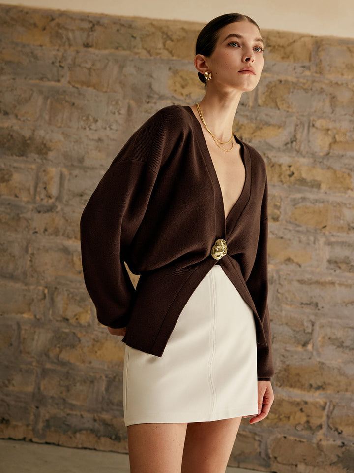 Women’s Deep V-Neck Cardigan | Button Detail