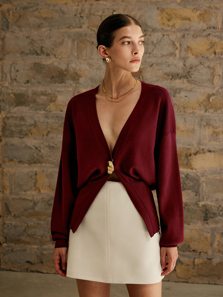 Women’s Deep V-Neck Cardigan | Button Detail