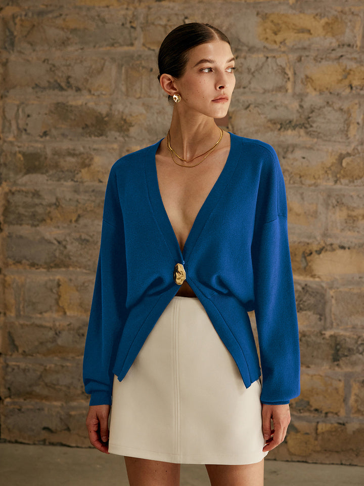 Women’s Deep V-Neck Cardigan | Button Detail