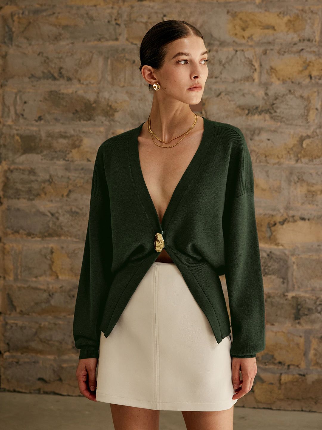 Women’s Deep V-Neck Cardigan | Button Detail