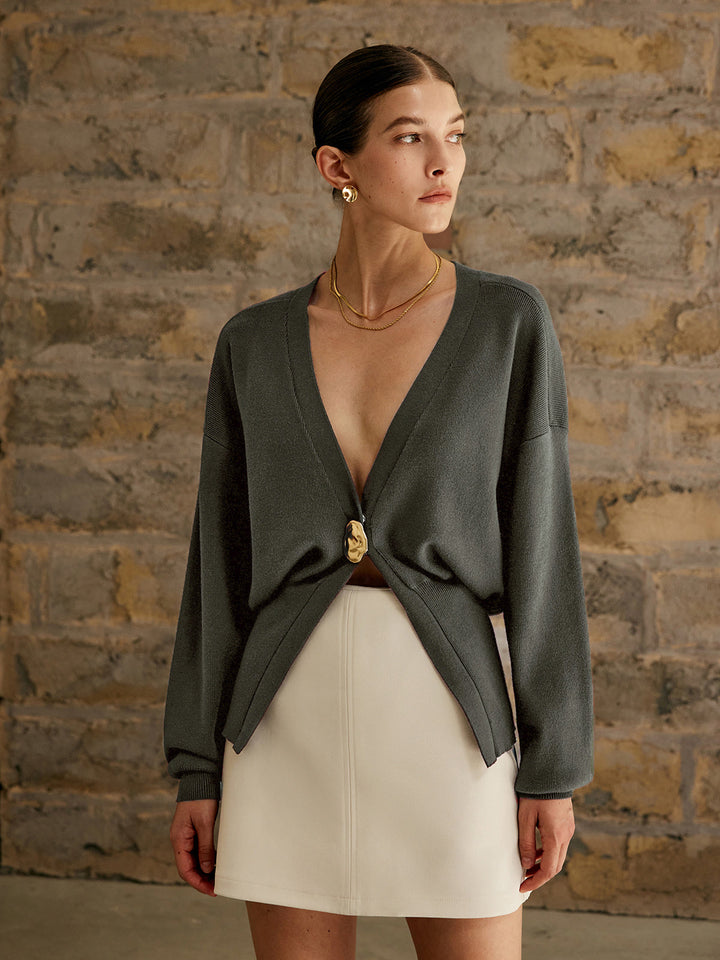 Women’s Deep V-Neck Cardigan | Button Detail