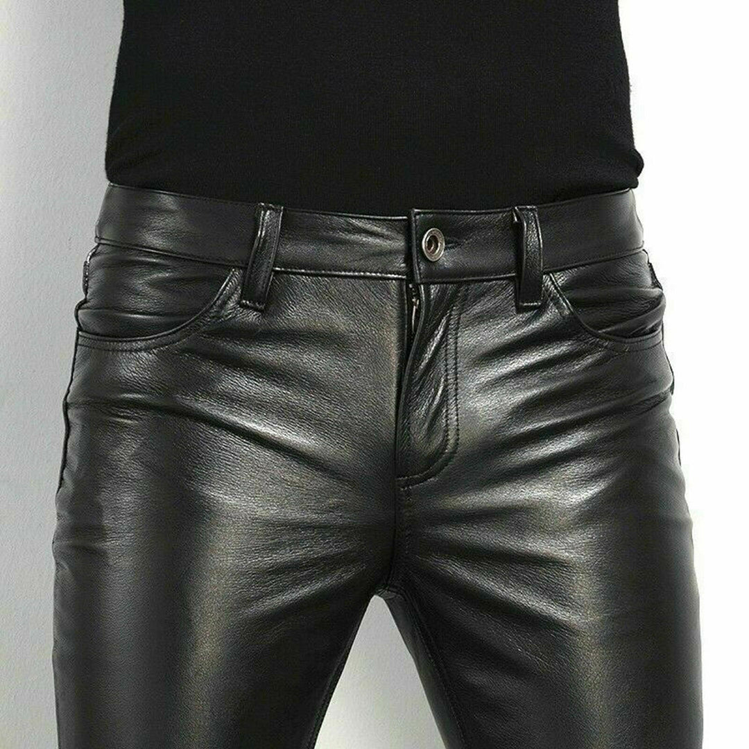 Sheldon - Black faux leather pants for men
