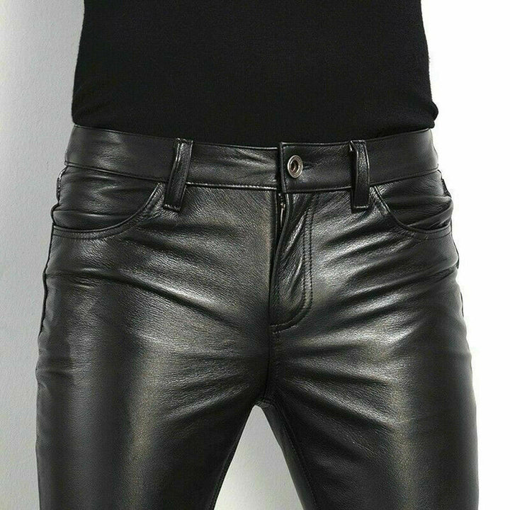 Sheldon - Black faux leather pants for men