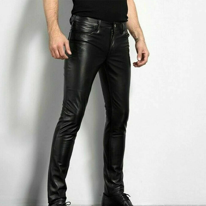 Sheldon - Black faux leather pants for men