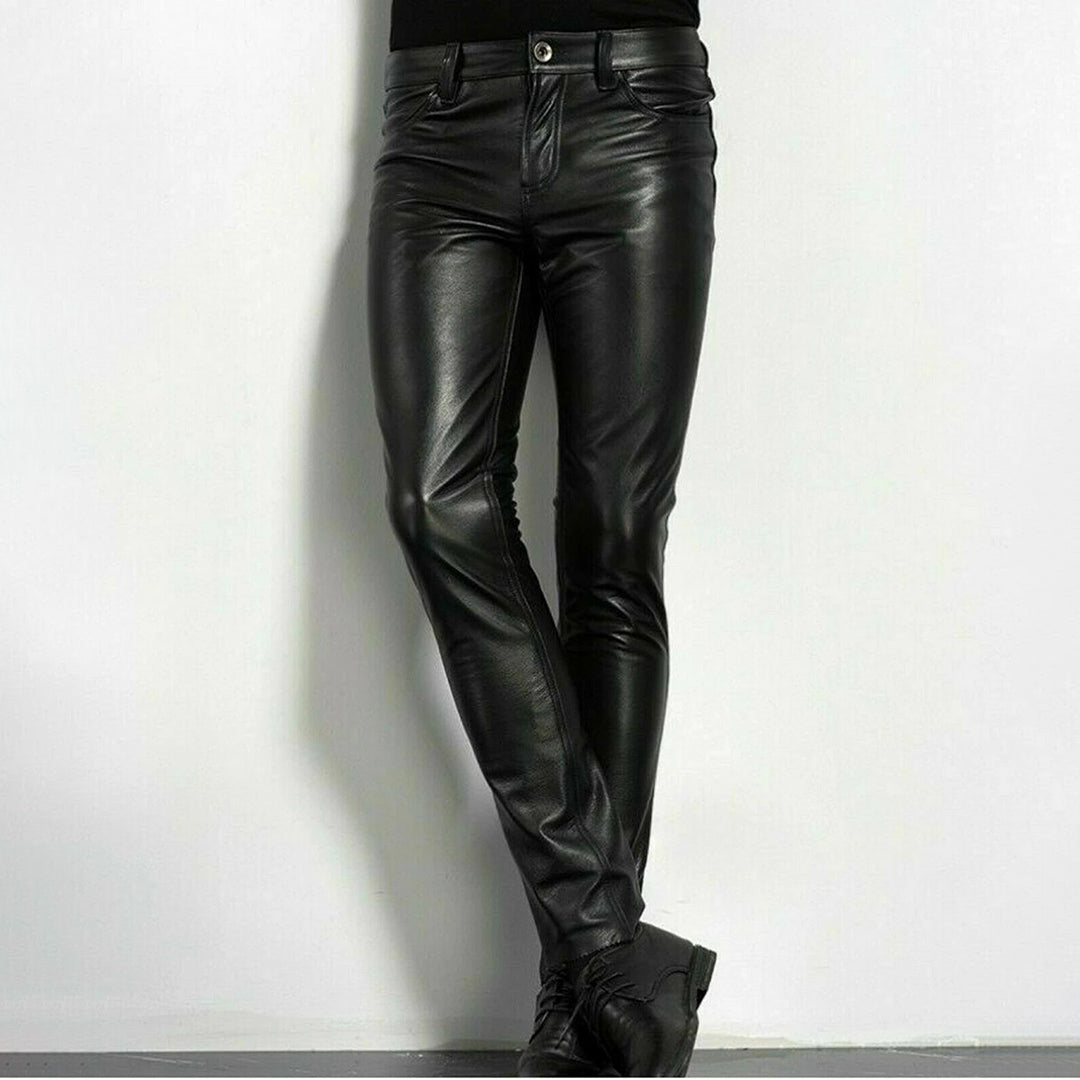 Sheldon - Black faux leather pants for men
