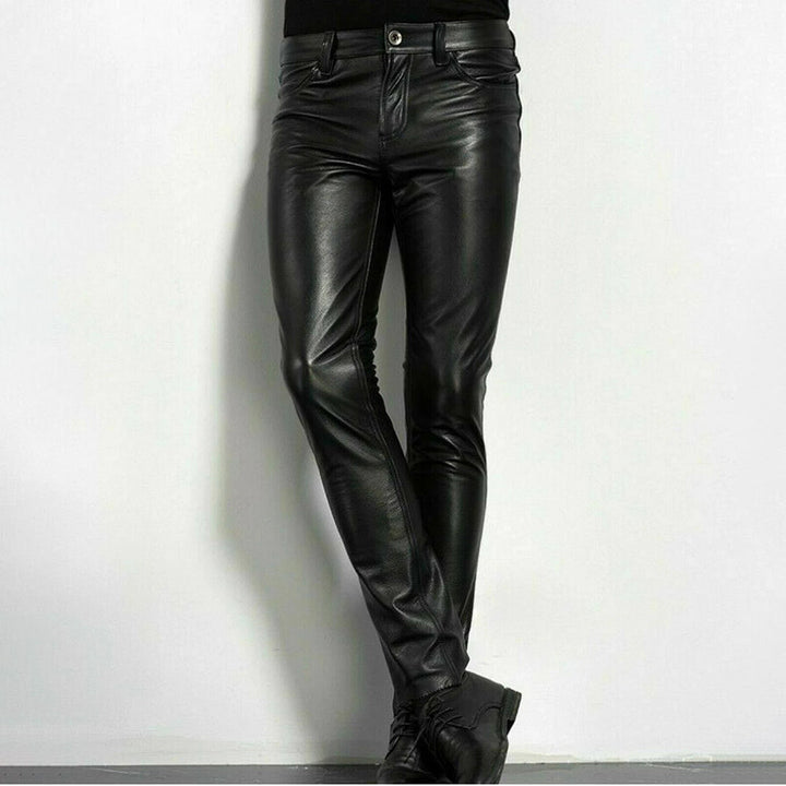 Sheldon - Black faux leather pants for men