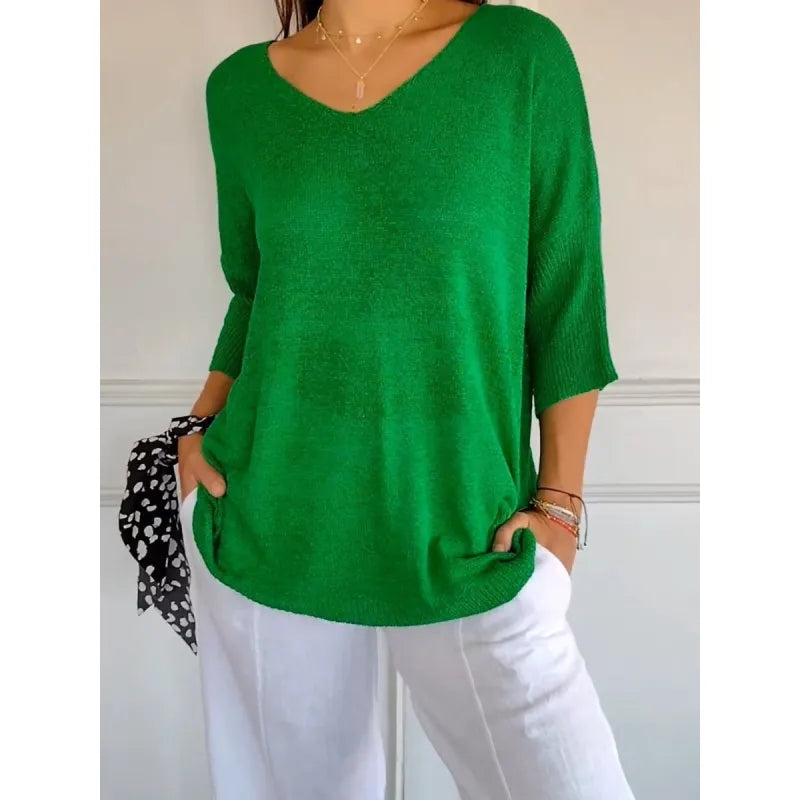Women’s V-Neck Oversized Knit Top | Half Sleeve