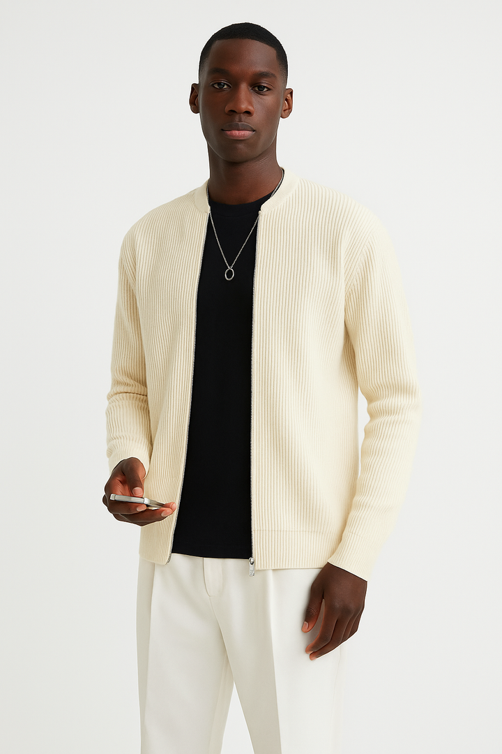 Men’s Zip-Up Cardigan | Ribbed Hem