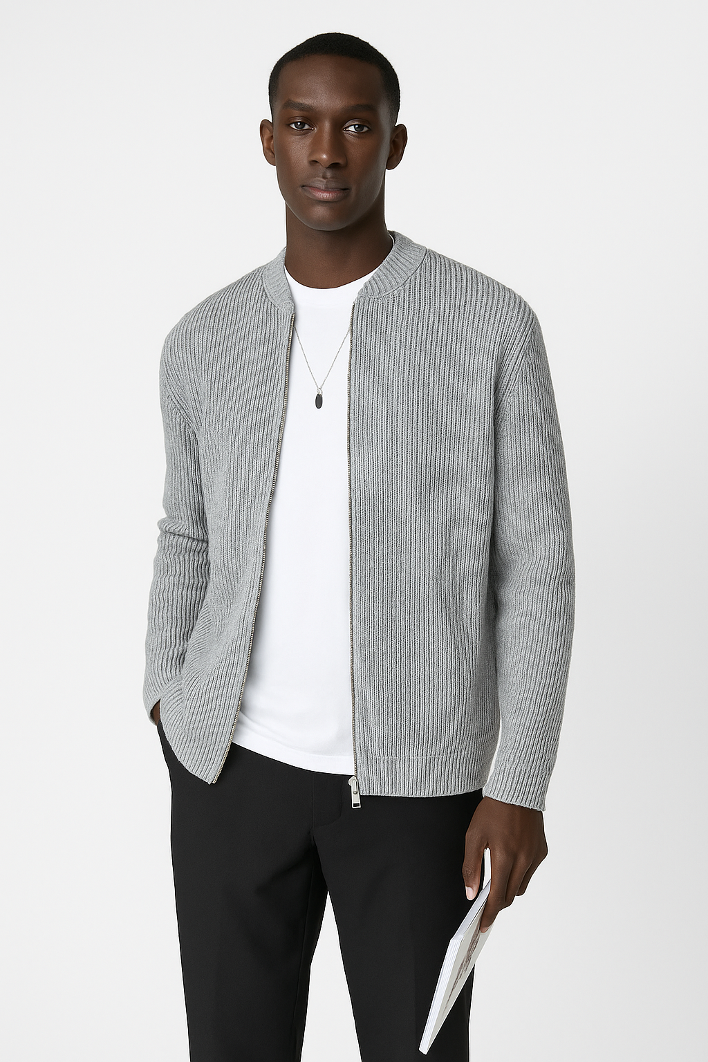 Men’s Zip-Up Cardigan | Ribbed Hem