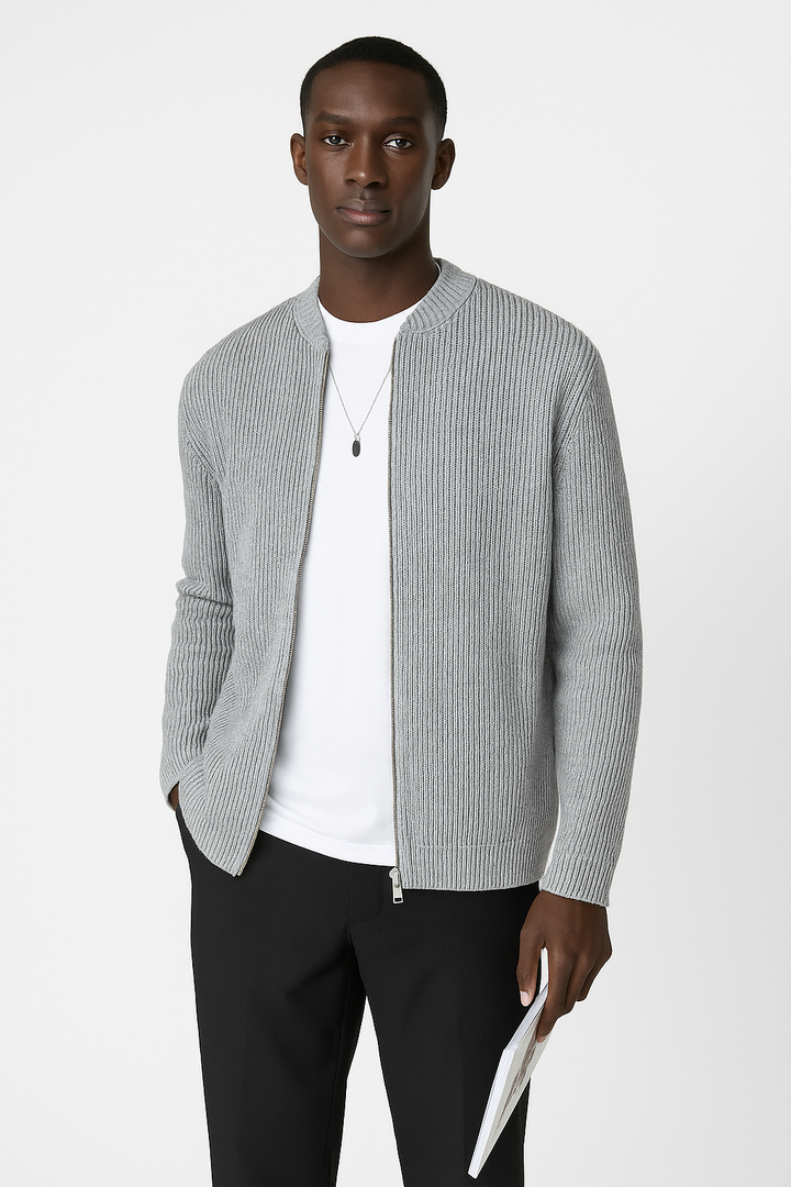 Men’s Zip-Up Cardigan | Ribbed Hem