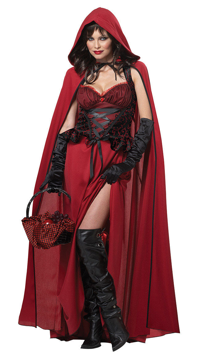 Women’s Halloween Costume Dress with Hood | Lace-Up Maxi