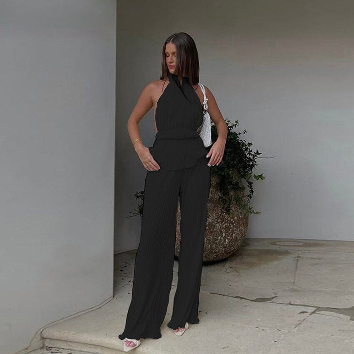 Women's Backless Pleated Two Piece Set | Wide Leg