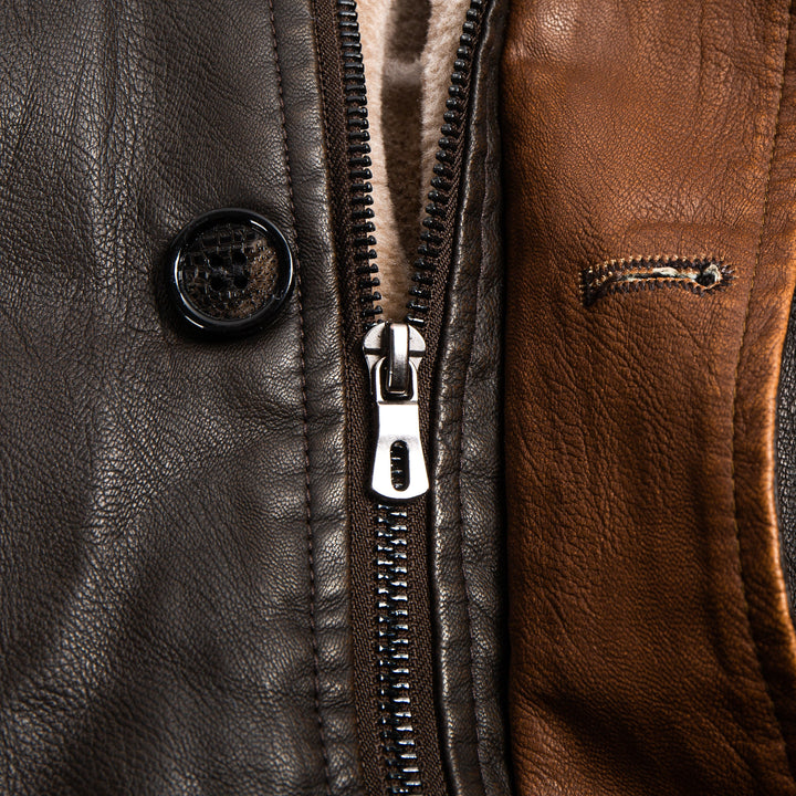 Erick - Men's Retro Double Collar Leather Coat
