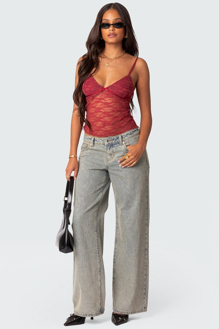 Women’s Sheer Lace Tank Top | Spaghetti Strap