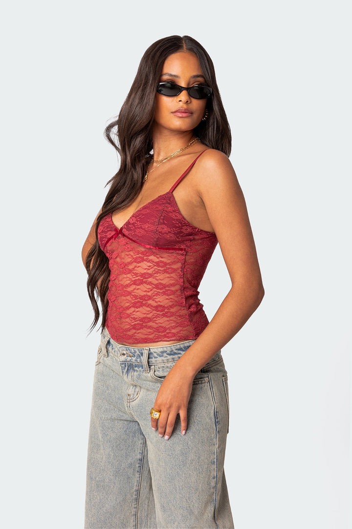 Women’s Sheer Lace Tank Top | Spaghetti Strap