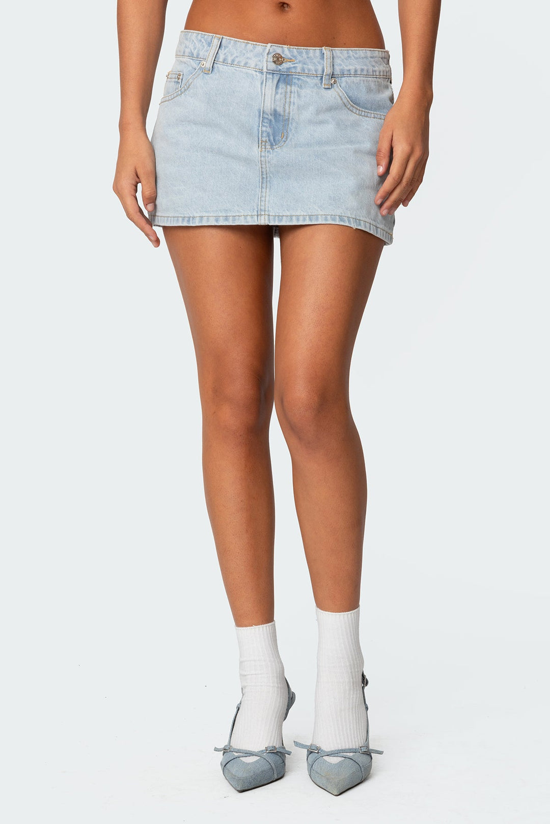 Low Rise Mini Skirt | Pocket Detail Denim Look