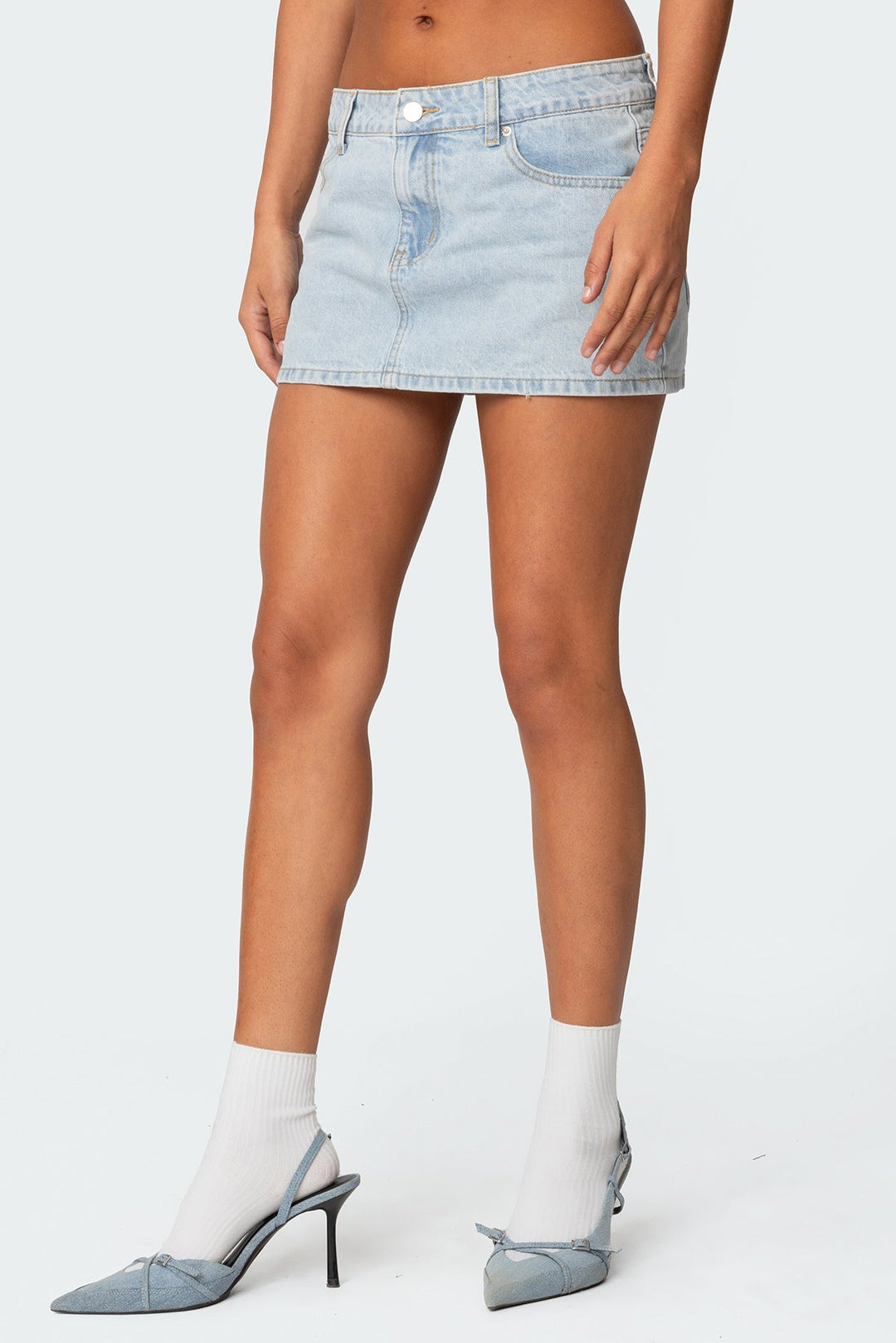 Low Rise Mini Skirt | Pocket Detail Denim Look