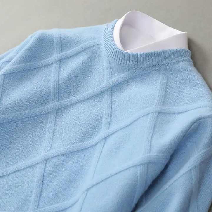 Men’s Textured Grid Knit Jumper | Crew Neck