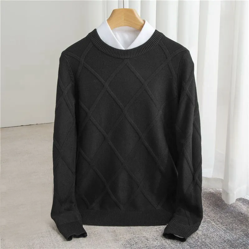 Men’s Textured Grid Knit Jumper | Crew Neck
