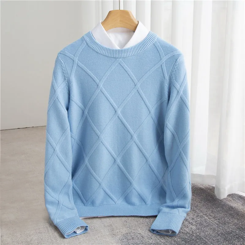 Men’s Textured Grid Knit Jumper | Crew Neck