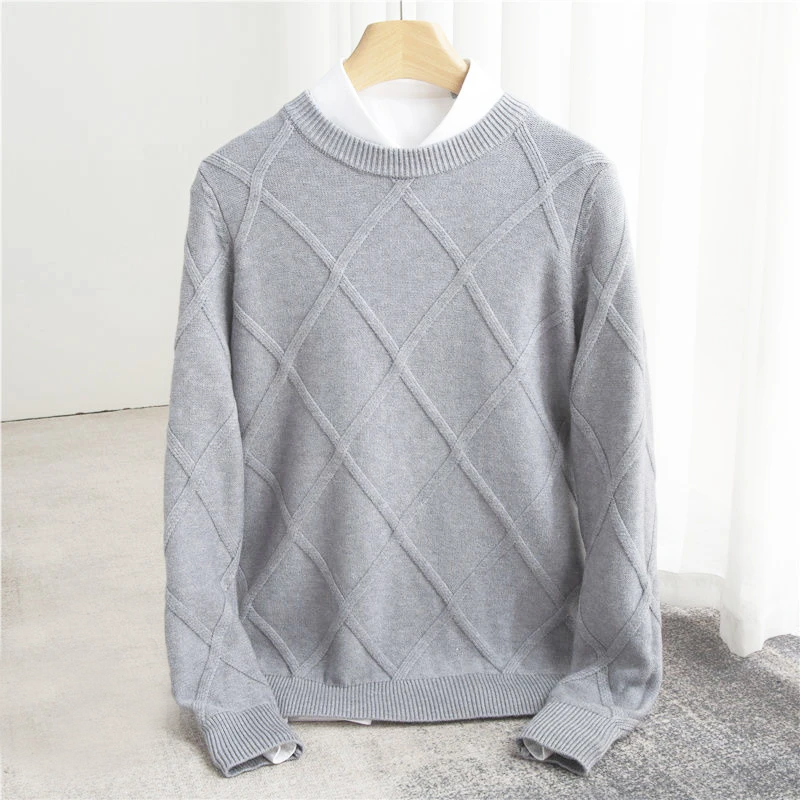Men’s Textured Grid Knit Jumper | Crew Neck