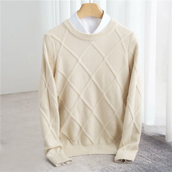 Men’s Textured Grid Knit Jumper | Crew Neck