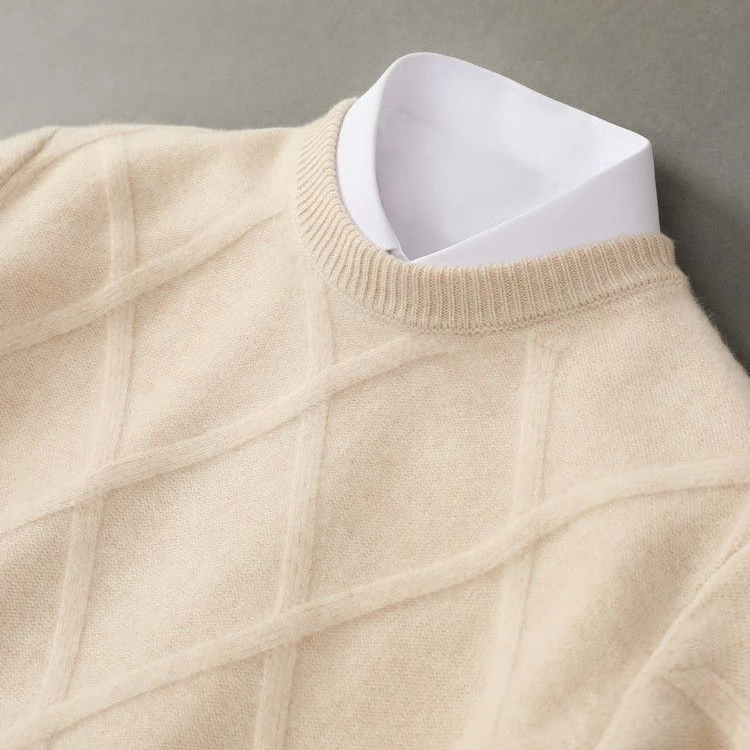 Men’s Textured Grid Knit Jumper | Crew Neck