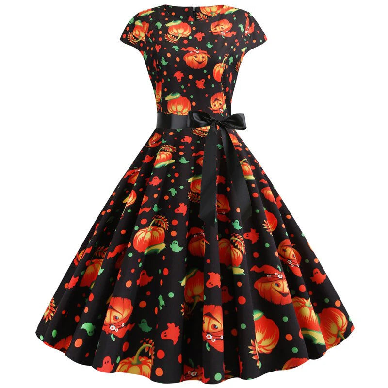 Women’s Halloween Midi Dress | Spooky Pumpkin Print