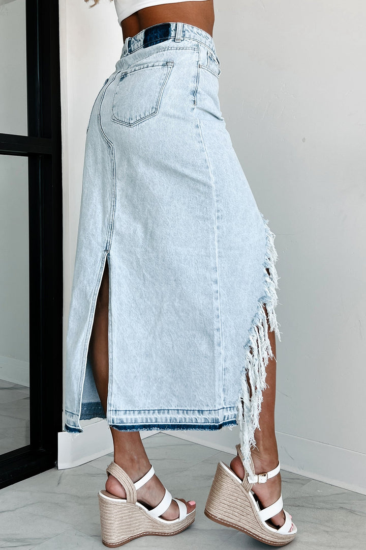 Women’s Distressed Denim Skirt | High Slit