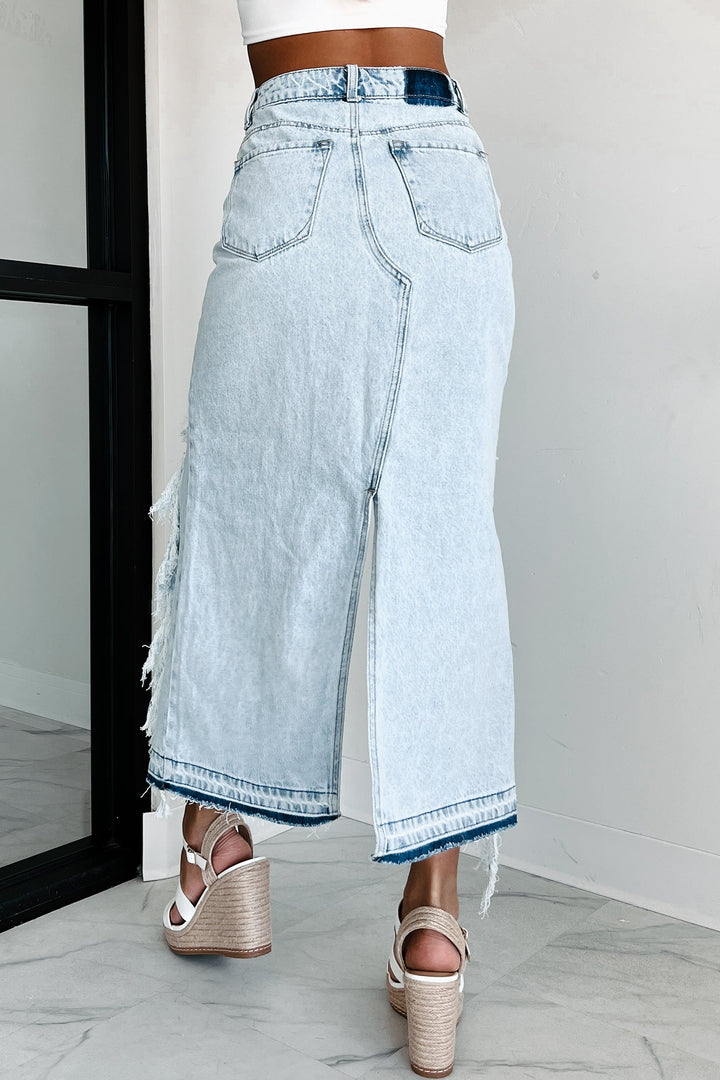 Women’s Distressed Denim Skirt | High Slit