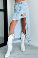 Women’s Distressed Denim Skirt | High Slit