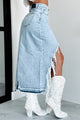 Women’s Distressed Denim Skirt | High Slit