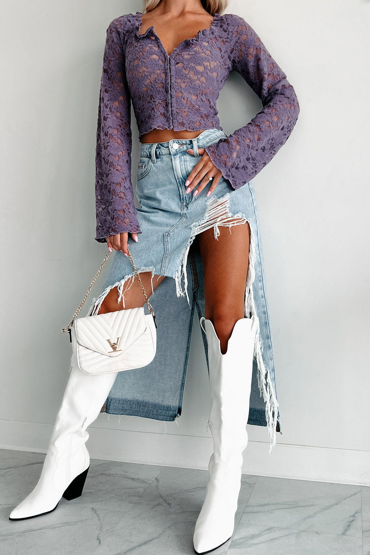 Women’s Distressed Denim Skirt | High Slit