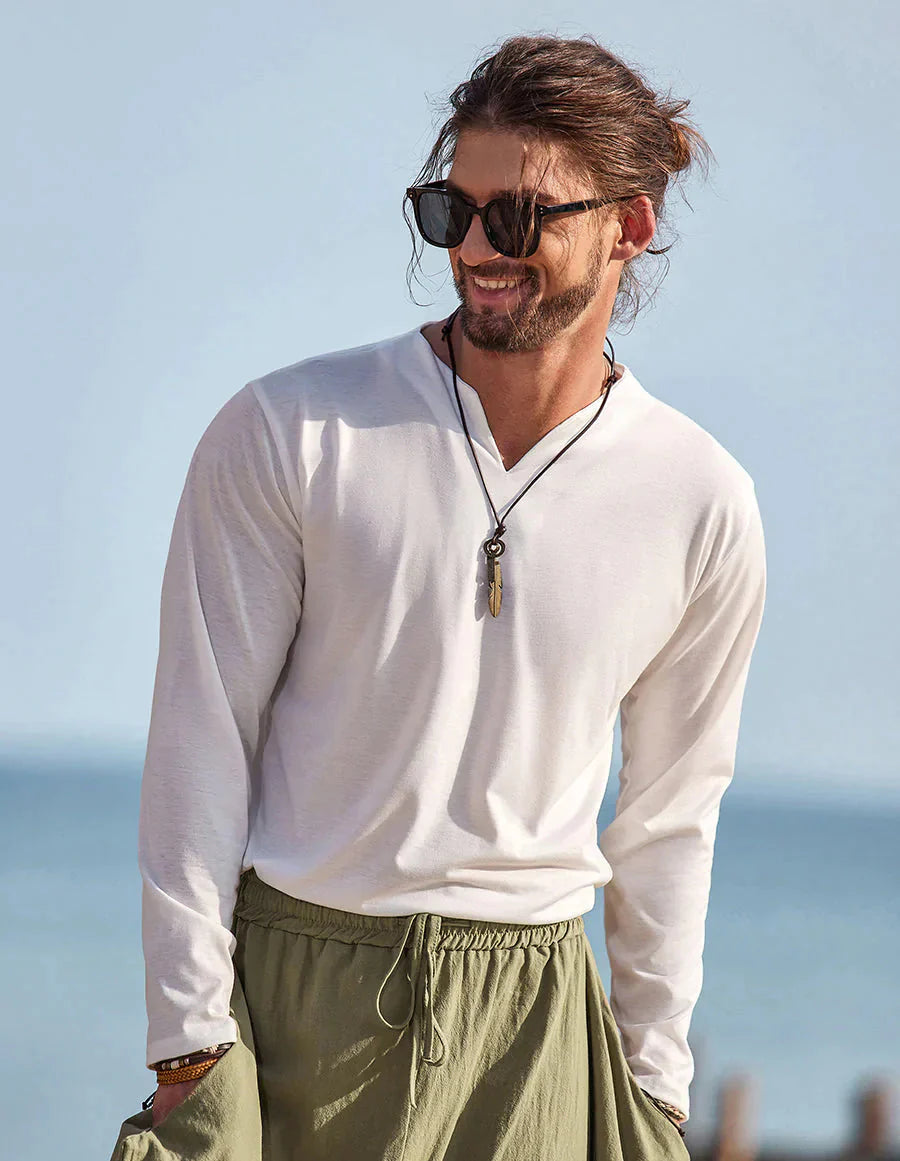 Men’s Long Sleeve V-Neck Shirt | Slim Fit