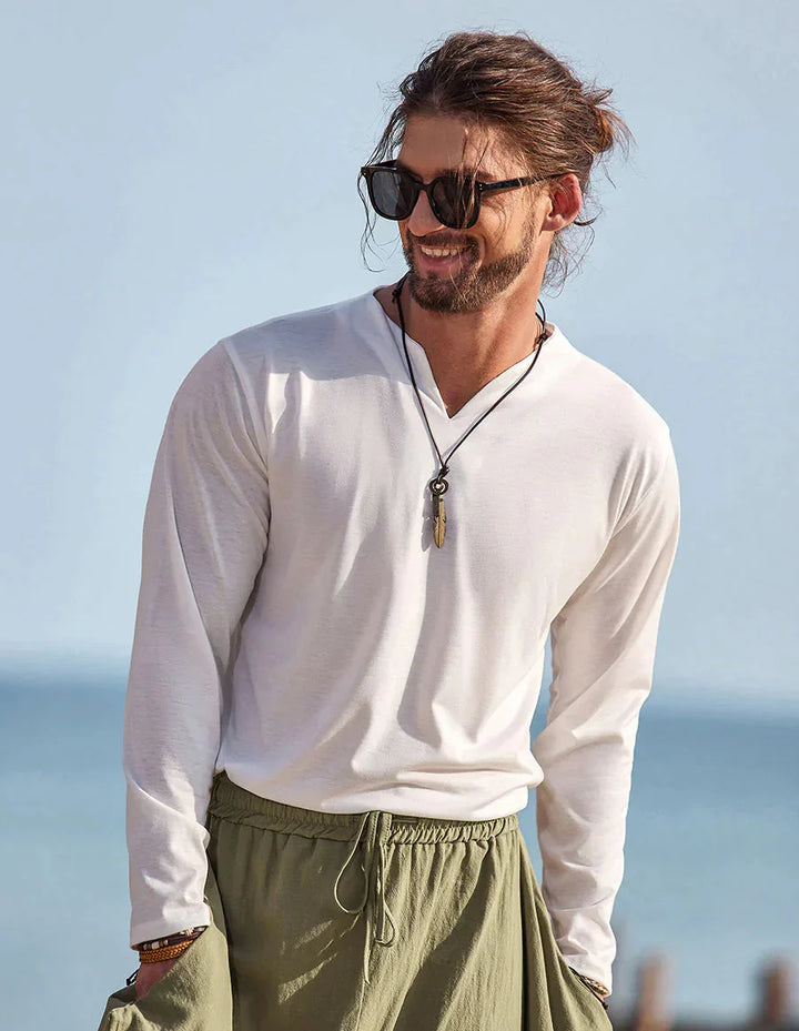 Men’s Long Sleeve V-Neck Shirt | Slim Fit