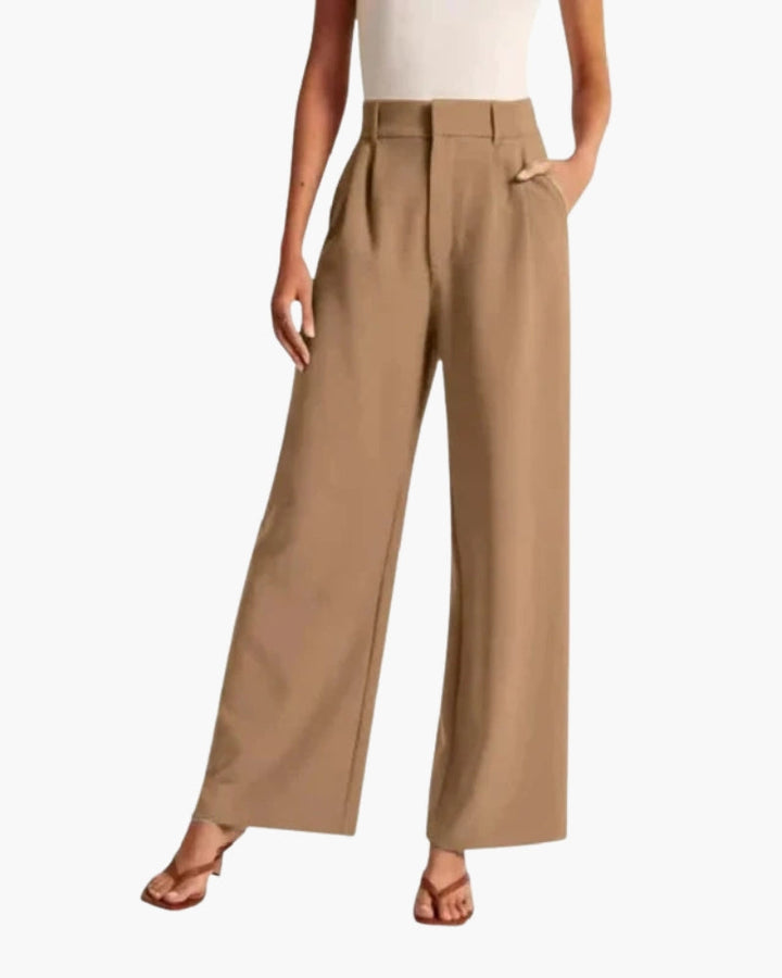 Wide Leg High Waist Trousers | Elegant Office Fit