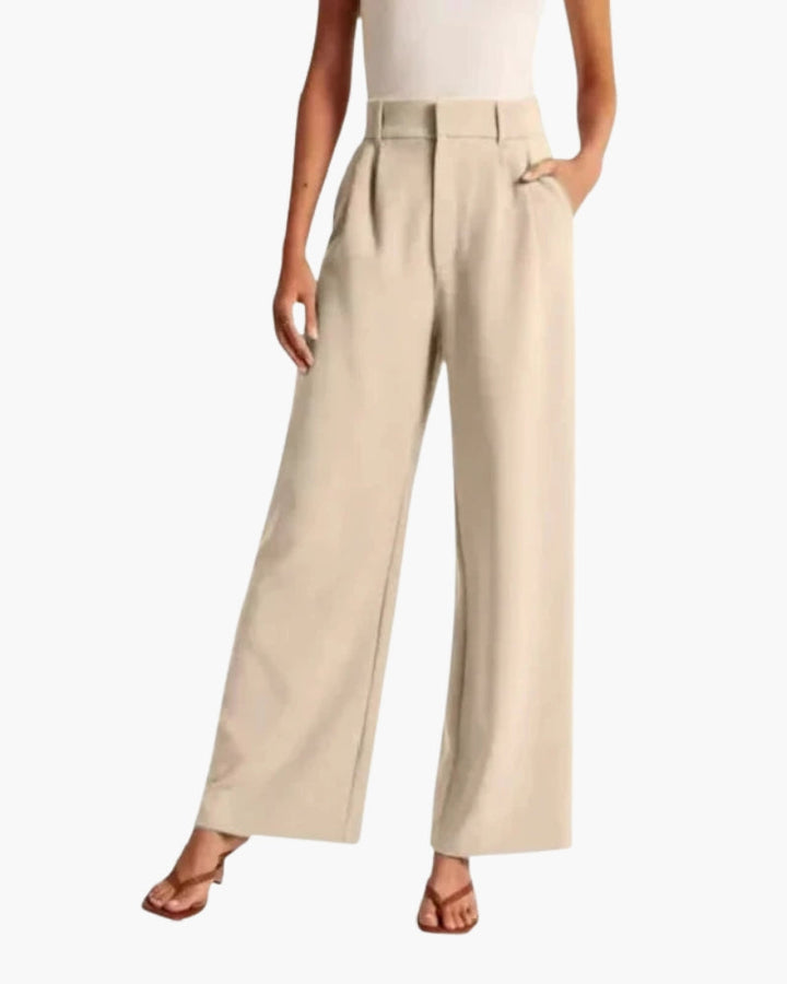 Wide Leg High Waist Trousers | Elegant Office Fit