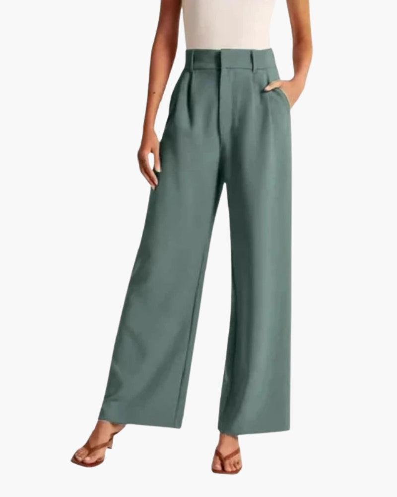 Wide Leg High Waist Trousers | Elegant Office Fit