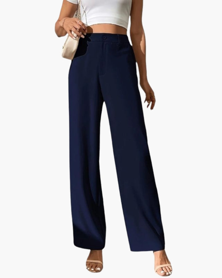 Wide Leg High Waist Trousers | Elegant Office Fit