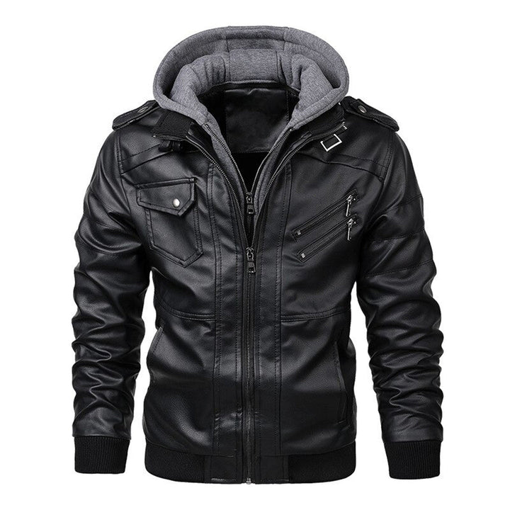 Abram - Leather jacket with hood for men
