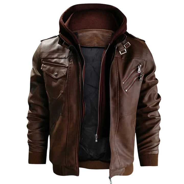 Abram - Leather jacket with hood for men