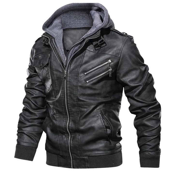 Abram - Leather jacket with hood for men
