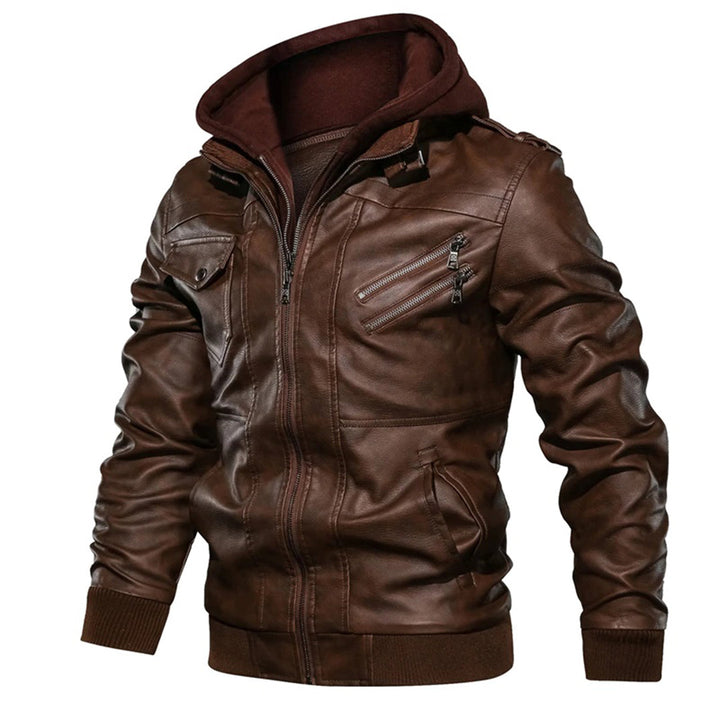Abram - Leather jacket with hood for men